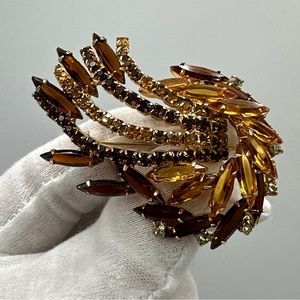 Vintage Rhinestones Brooch Prong Set Marquis Cut Amber Citrine‎ Color#208